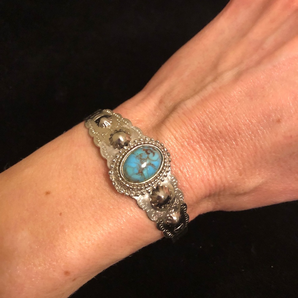Faux Turquoise and Silver Tone Women's Cuff Bracelet